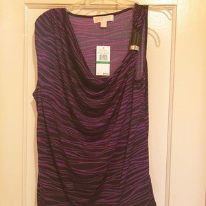 New w/tags Michael Kors Violet Sleeveless Strap Asymmetrical Neck Top  Size L